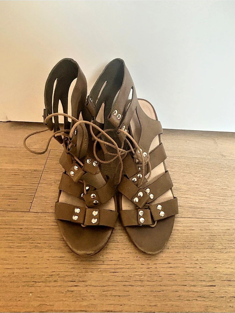 Loeffler Randall Studded Strappy Heels Brown US 9